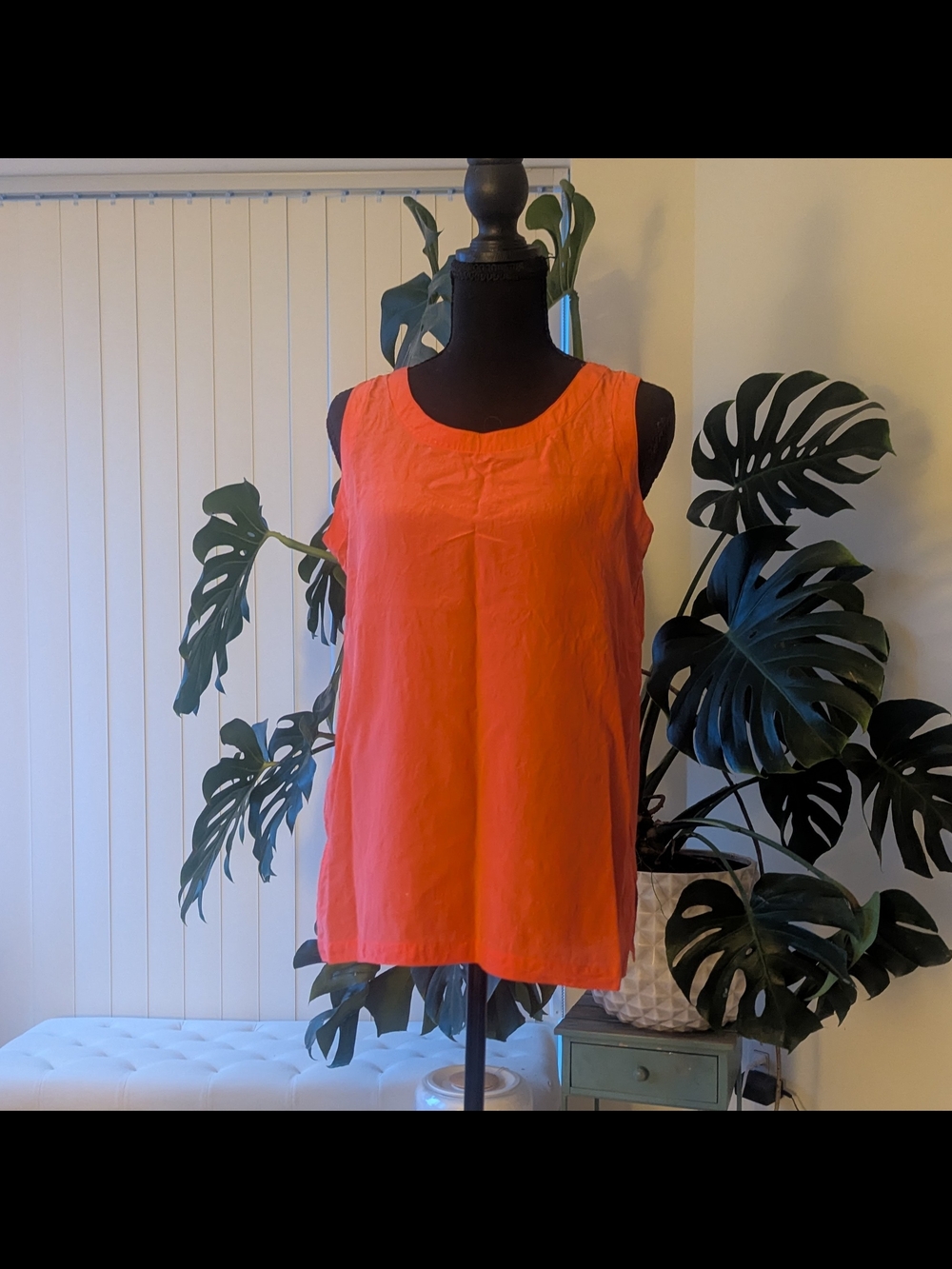 100% Silk Sleeveless Bright Orange Scoop Neck Women's Tank Top